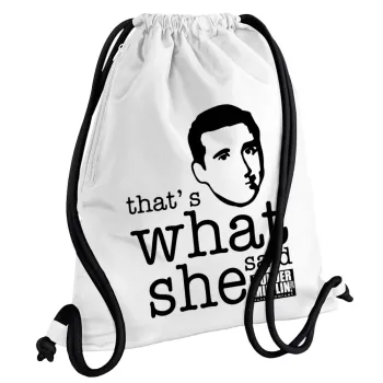 The office Michael That's what she said, Backpack pouch GYMBAG white, with pocket (40x48cm) & thick cords