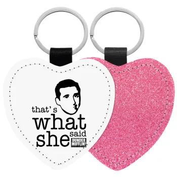 The office Michael That's what she said, Μπρελόκ PU δερμάτινο glitter καρδιά ΡΟΖ