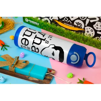 The office Michael That's what she said, Πασχαλινή Λαμπάδα με Παιδικό παγούρι θερμό, ανοξείδωτο, με καλαμάκι ασφαλείας, ΜΠΛΕ (500ml)