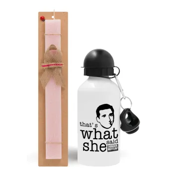 The office Michael That's what she said, Easter Set, metallic aluminum bottle (500ml) & aromatic flat Easter candle (30cm) (PINK)