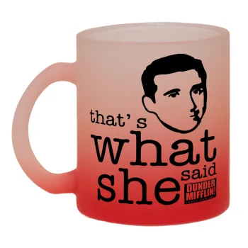 The office Michael That's what she said, Κούπα γυάλινη δίχρωμη με βάση το κόκκινο ματ, 330ml