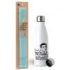 Easter Set, metallic stainless steel water bottle (750ml) & aromatic flat Easter candle (30cm) (TURQUOISE)