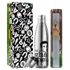 Easter Set, metallic stainless thermos flask (500ml) & scented flat Easter candle (30cm) (GRAY)