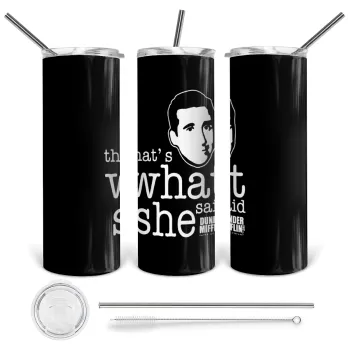 The office Michael That's what she said, Tumbler ποτήρι θερμό από ανοξείδωτο ατσάλι 600ml, με μεταλλικό καλαμάκι & βούρτσα καθαρισμού