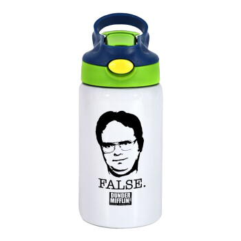 The office Dwight, Children's hot water bottle, stainless steel, with safety straw, green, blue (350ml)