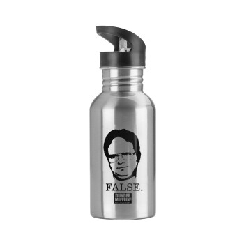 The office Dwight, Water bottle Silver with straw, stainless steel 600ml