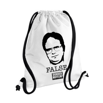 The office Dwight, Τσάντα πλάτης πουγκί GYMBAG λευκή, με τσέπη (40x48cm) & χονδρά κορδόνια