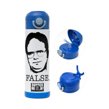 The office Dwight, Children's hot water bottle, stainless steel, with safety straw, BLUE (500ml)