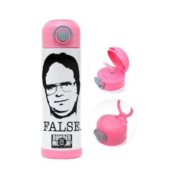 The office Dwight, Παιδικό παγούρι θερμό, ανοξείδωτο, με καλαμάκι ασφαλείας, ΡΟΖ (500ml)