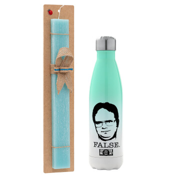 The office Dwight, Easter Set, Metallic green/white thermos (Stainless steel), double-walled, 500ml & scented flat Easter candle (30cm) (TURQUOISE)