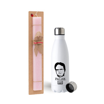 The office Dwight, Πασχαλινή Λαμπάδα με μεταλλικό παγούρι ανοξείδωτο (750ml) & κερί αρωματικό πλακέ (30cm) (ΡΟΖ)