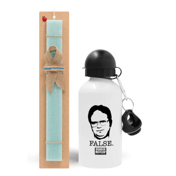 The office Dwight, Easter Set, metallic aluminum water bottle (500ml) & scented flat candle (30cm) (TURQUOISE)