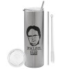Tumbler stainless steel Silver 600ml, with metal straw & cleaning brush