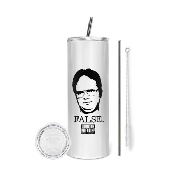 The office Dwight, Tumbler ποτήρι θερμό από ανοξείδωτο ατσάλι 600ml, με μεταλλικό καλαμάκι & βούρτσα καθαρισμού