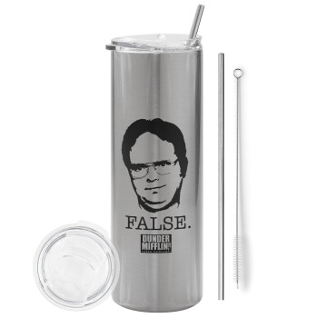 The office Dwight, Eco friendly stainless steel Silver tumbler 600ml, with metal straw & cleaning brush