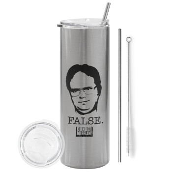The office Dwight, Tumbler stainless steel Silver 600ml, with metal straw & cleaning brush