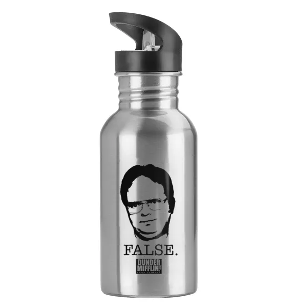 The office Dwight — Παγούρι νερού Ασημένιο με καλαμάκι, ανοξείδωτο ατσάλι 600ml