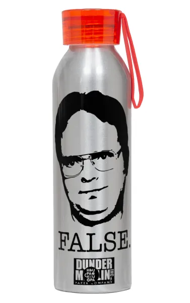 The office Dwight — Αλουμινένιο Αθλητικό Μπουκάλι 650ml – Ασημί με Κόκκινο Καπάκι και Λουράκι Σιλικόνης