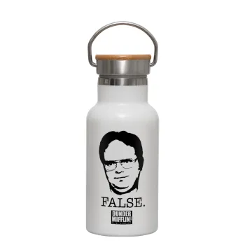 The office Dwight, Metallic thermos (Stainless steel) White with wooden lid (bamboo), double-walled, 350ml