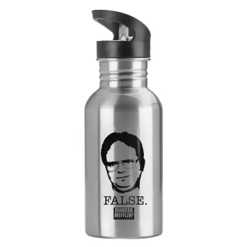 The office Dwight, Water bottle Silver with straw, stainless steel 600ml
