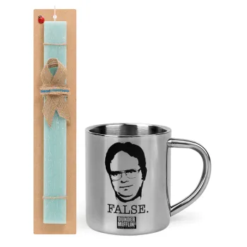 The office Dwight, Easter Set, metallic thermal cup (300ml) & aromatic flat Easter candle (30cm) (TURQUOISE)