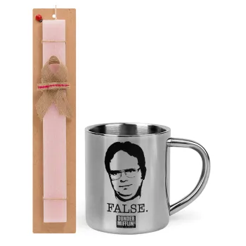 The office Dwight, Easter Set, metallic thermal cup (300ml) & aromatic flat Easter candle (30cm) (PINK)