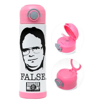 The office Dwight, Παιδικό παγούρι θερμό, ανοξείδωτο, με καλαμάκι ασφαλείας, ΡΟΖ (500ml)