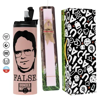The office Dwight, Πασχαλινή Λαμπάδα με  ΡΟΖ Travel Tumbler θερμό (600ml, BPA free) & κερί αρωματικό πλακέ (30cm) (ΡΟΖ)