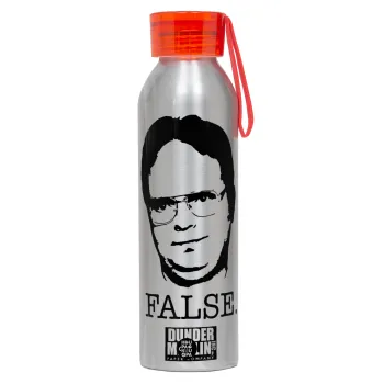 The office Dwight, Αλουμινένιο Αθλητικό Μπουκάλι 650ml – Ασημί με Κόκκινο Καπάκι και Λουράκι Σιλικόνης
