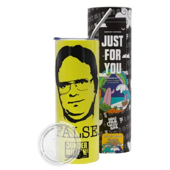 The office Dwight, Neon Yellow Travel Tumbler θερμό, μεταλλικό καλαμάκι(Ανωξείδωτο 304 Food grade, BPA free, 600ml)