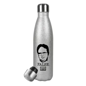 The office Dwight, Metallic Glitter Silver Thermos Flask (Stainless steel), double-walled, 500ml