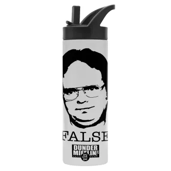 The office Dwight, Μεταλλικό παγούρι θερμός με καλαμάκι & χειρολαβή, ανοξείδωτο ατσάλι (Stainless steel 304), διπλού τοιχώματος, 600ml