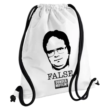 The office Dwight, Τσάντα πλάτης πουγκί GYMBAG λευκή, με τσέπη (40x48cm) & χονδρά κορδόνια