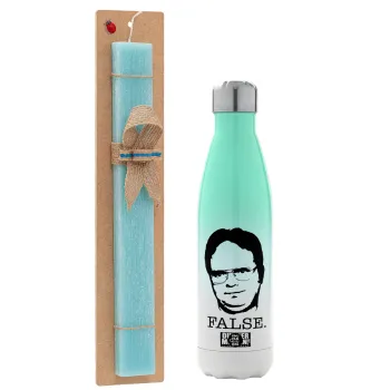 The office Dwight, Πασχαλινή Λαμπάδα με Μεταλλικό παγούρι θερμός Πράσινο/Λευκό (Stainless steel), διπλού τοιχώματος, 500ml & κερί αρωματικό πλακέ (30cm) (ΤΙΡΚΟΥΑΖ)