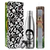 Easter Set, metallic stainless thermos flask (500ml) & scented flat Easter candle (30cm) (GRAY)