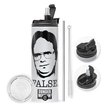 The office Dwight, Travel Tumbler θερμό με διπλό καπάκι, μεταλλικό καλαμάκι και βούρτσα καθαρισμού (Ανωξείδωτο 304 Food grade, BPA free, 600ml)
