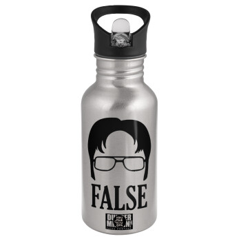 The office Dwight false, Water bottle Silver with straw, stainless steel 500ml
