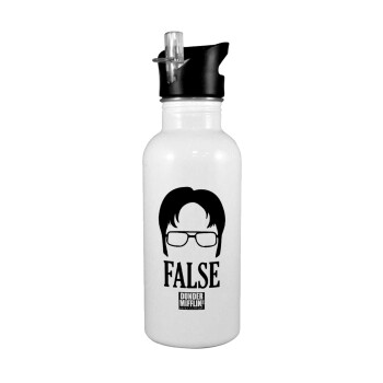 The office Dwight false, White water bottle with straw, stainless steel 600ml
