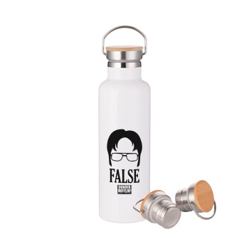 The office Dwight false, Stainless steel White with wooden lid (bamboo), double wall, 750ml