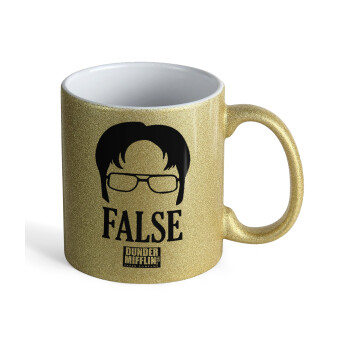 The office Dwight false, Κούπα Χρυσή Glitter που γυαλίζει, κεραμική, 330ml