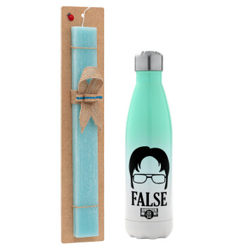 The office Dwight false, Πασχαλινή Λαμπάδα με Μεταλλικό παγούρι θερμός Πράσινο/Λευκό (Stainless steel), διπλού τοιχώματος, 500ml & κερί αρωματικό πλακέ (30cm) (ΤΙΡΚΟΥΑΖ)