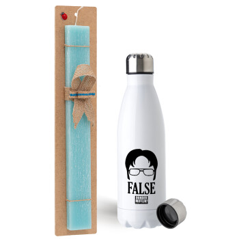 The office Dwight false, Easter Set, metallic stainless steel water bottle (750ml) & aromatic flat Easter candle (30cm) (TURQUOISE)