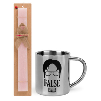 The office Dwight false, Easter Set, metallic thermal cup (300ml) & aromatic flat Easter candle (30cm) (PINK)