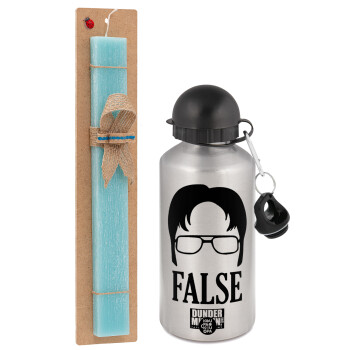 The office Dwight false, Easter Set, metallic silver aluminum water bottle (500ml) & scented flat Easter candle (30cm) (TURQUOISE)