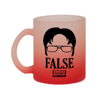 The office Dwight false, Κούπα γυάλινη δίχρωμη με βάση το κόκκινο ματ, 330ml