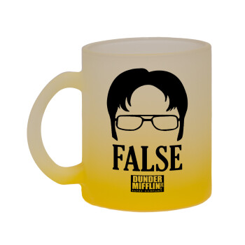 The office Dwight false, Κούπα γυάλινη δίχρωμη με βάση το κίτρινο ματ, 330ml