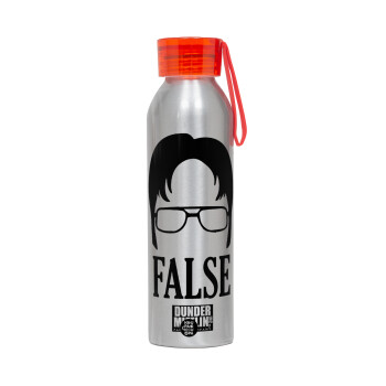 The office Dwight false, Aluminum Sports Bottle 650ml – Silver with Red Cap and Silicone Strap