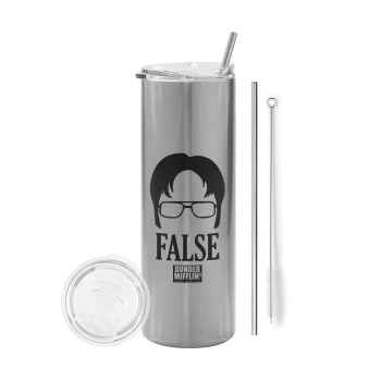 The office Dwight false, Eco friendly stainless steel Silver tumbler 600ml, with metal straw & cleaning brush