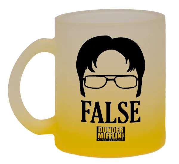 The office Dwight false — Two-tone glass mug with matte yellow base, 330ml
