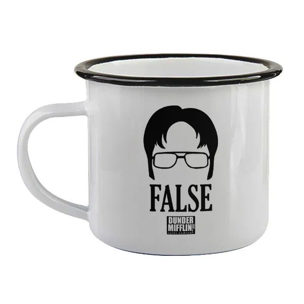 The office Dwight false — Enamel mug with black rim, 360ml